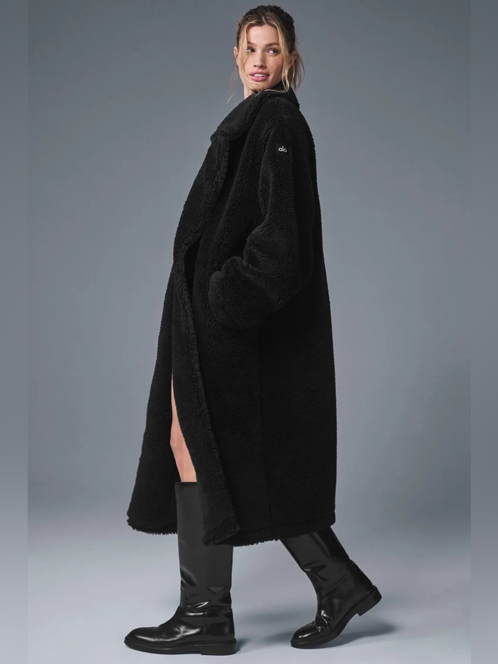 NWT Alo Yoga Oversized Sherpa Trench Teddy Coat - Black Size S - Picture 2 of 14